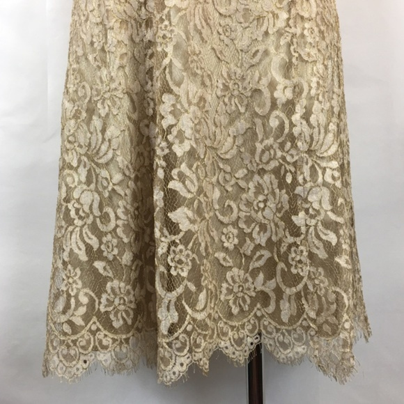Ann Taylor Gold Lace Sweetheart Neckline Dress 6 - Picture 7 of 8